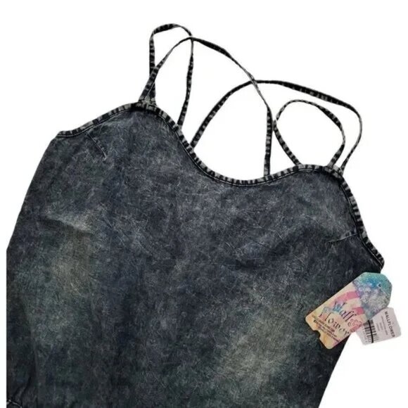 Wallflower Denim Romper L Blue Acid Wash Drawstring Pockets Festival Vibes - Picture 3 of 10